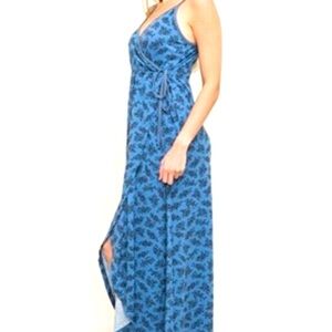 Hem & Thread Blue Cami Style Summer Button &Tie Wrap Maxi Dress Small